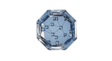 Intricate clear crystal model revealing a network of connections floating in the void modern art