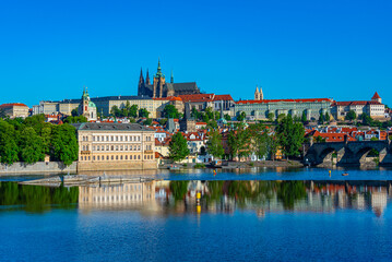 Panorama of Prague dominated by the Prague castle, Czech republi