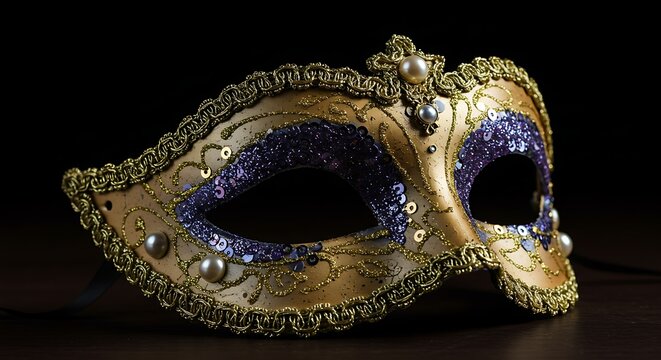 A gold and purple mask