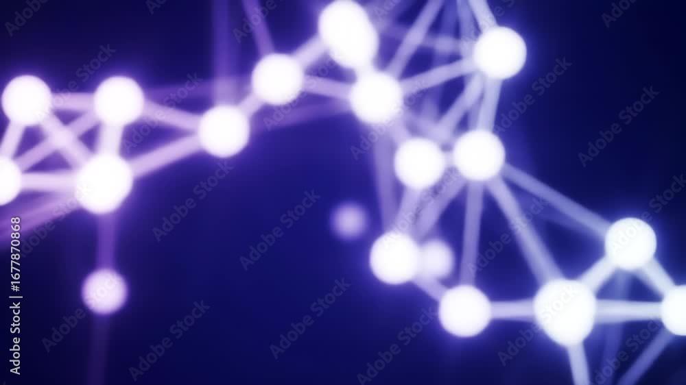 Poster abstract geometric background with glowing white spheres interconnected by faint lines, set against 