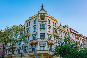 Fototapeta premium Colourful houses at Vinohrady district of Prague, Czech republic