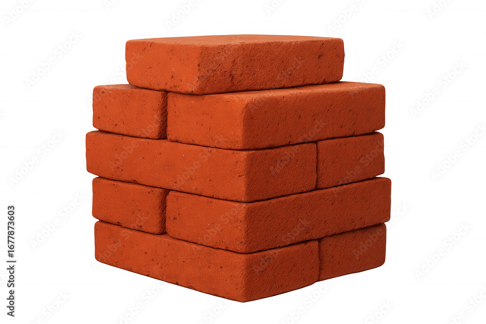 Poster red brick wall segment neatly stacked, transparent background, featuring clean lines suitable for ar