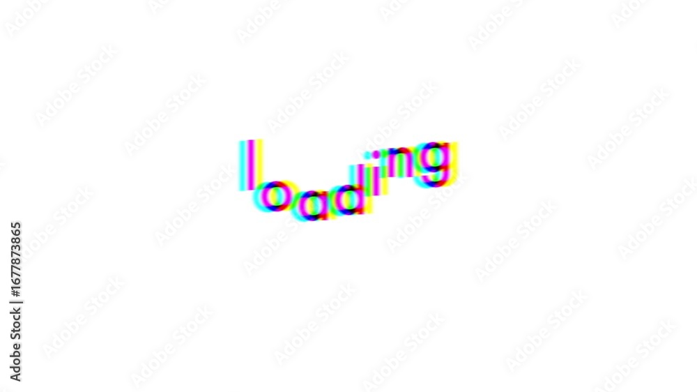Poster loading word jumping animation on white background with distortions and glitch effects
