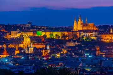 Fototapeta premium Sunset view of Prague from Rieger orchards in Prague, Czech repu