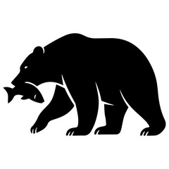 Fototapeta premium Bear Catching Fish Vector Silhouette – Hunting Wildlife Illustration