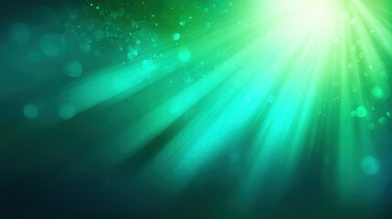 Vector green bokeh and radiant rays on smooth gradient background for technology banners and environmental data visualization