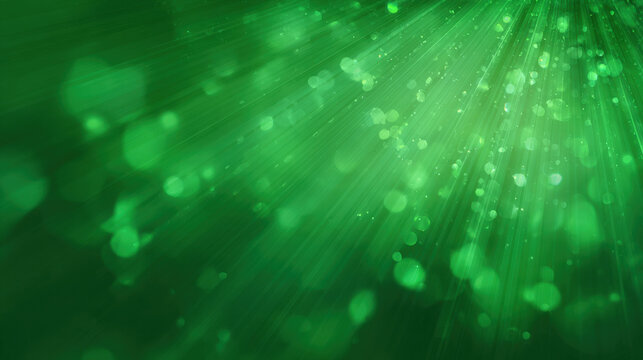 Vector green bokeh and radiant rays on smooth gradient background for technology banners and environmental data visualization