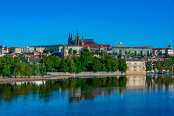 Fototapeta premium Panorama of Prague dominated by the Prague castle, Czech republi