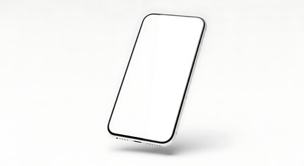 Isolated smartphone with a blank white screen on a white background casting a soft shadow below it