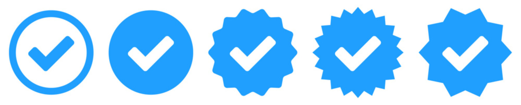 blue verified icon, social media account verify icons . blue check mark icon tick symbol verification sign . blue profile verified badge set icons