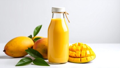 Mango smoothie in a bottle, fresh fruit