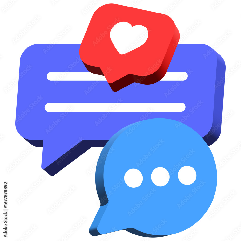 Aufkleber 3d blue chat bubbles icon with heart like speech bubble symbol chat message icons - talk messages bu