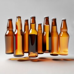 Floating brown beer bottles casting shadows