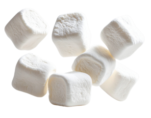 Fluffy Marshmallows Floating Upwards, Isolated on Transparent Background