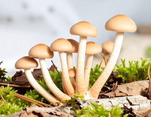 Close-up of clustered mushrooms on forest floor