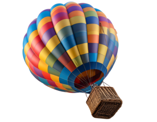Hot Air Balloon in Diagonal Tilt, Striped Canopy, isolated