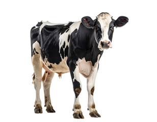 Standing Holstein Cow Front View, Upright Pose, isolated on white background