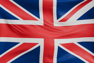 Close-up United Kingdom Waving flag background with realistic cloth texture. Fabric folds and...