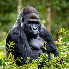 Majestic gorilla in forest