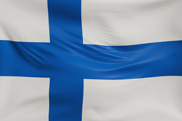 Close-up Finland Waving flag background with realistic cloth texture. Fabric folds and ripples...