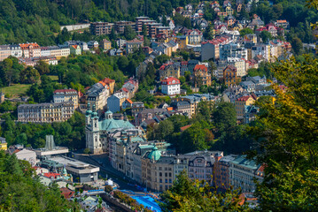 Fototapeta premium Aerial view of Karlovy Vary in Czech republic