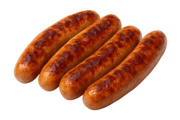 Four delicious grilled sausages on a transparent background, perfect for food photography or menu design