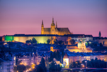 Sunset panorama of Prague from Vysehrad, Czech republic