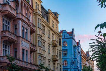 Fototapeta premium Colourful houses at Vinohrady district of Prague, Czech republic
