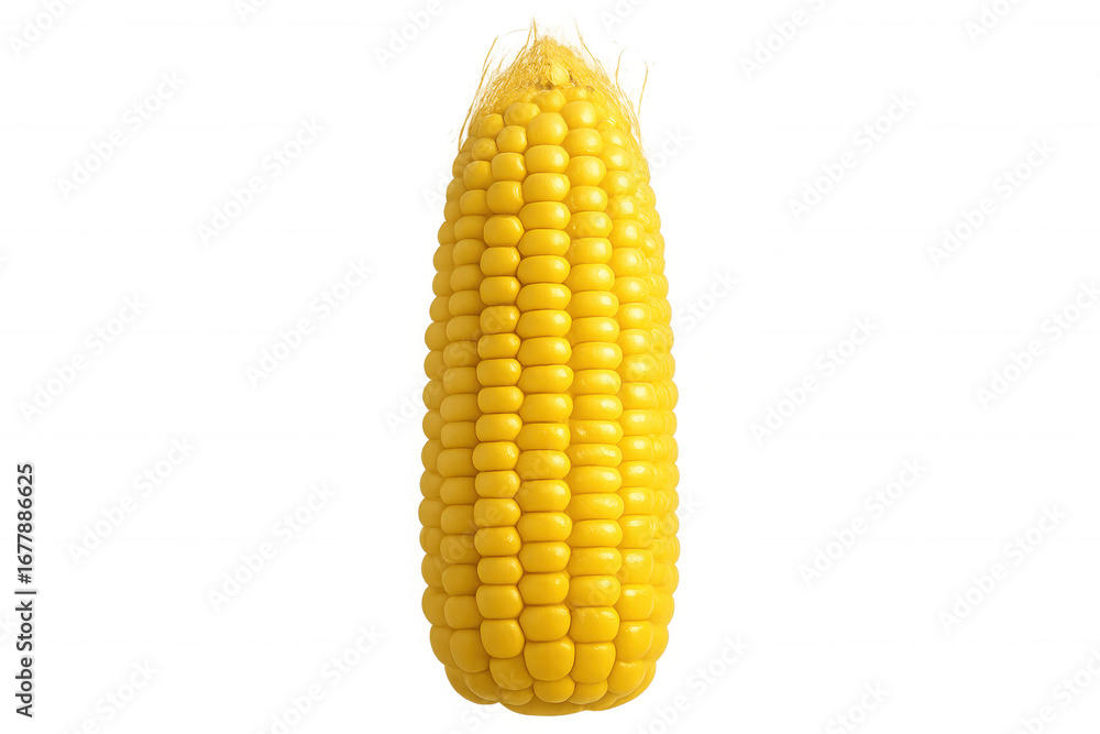 Poster ripe corn cob with kernels showing, isolated on a transparent background, ready for use in food-rela