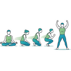Meditation to Exercise Progression Vector – Transformation from Calm to Strength Illustration