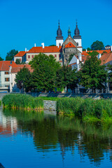 Obraz premium Riverside of Jihlava and Saint Prokop basilica in Trebic in Czec