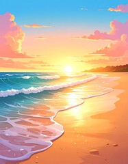 A vibrant sunset beach scene