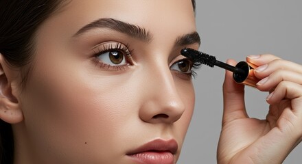 Close-Up of Woman Applying Mascara on Eyelashes