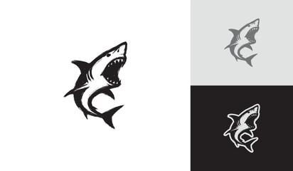 Brush Stroke Open Mouth Shark Logo Design