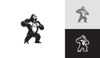 Brush Stroke Angry Chest Beating Gorilla Logo Design