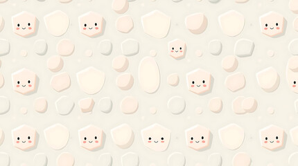 Fototapeta premium Cute kawaii seamless pattern with marshmallows and happy faces, a sweet and playful design for backgrounds, textures, and childrens illustrations