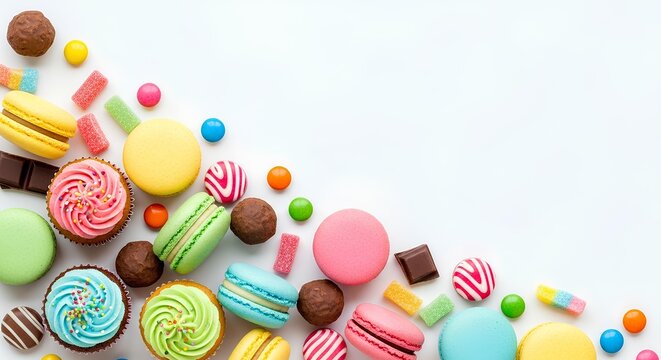 Colorful Sweets and Treats A Delightful Collection of Macarons, Cupcakes, and Candies