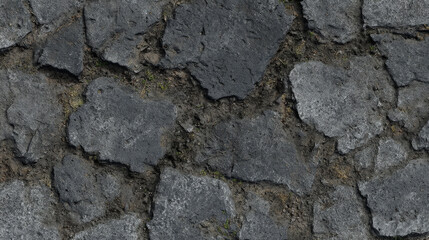 Naklejka premium Worn gray cobblestone texture with rough edges and dirt, ideal for aged pavements and natural outdoor 3D environments