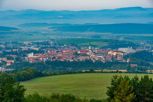 Panorama view of Slovakian town Levoca from Marianska hora