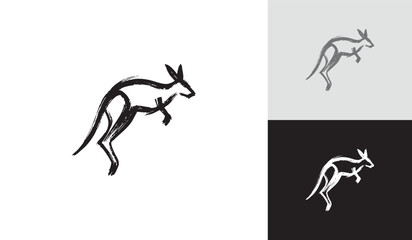 Brush Stroke Jumping Kangaroo Logo Minimalist Artistic Design