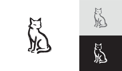 Brush Stroke Sitting Cat Logo Minimalist Logo Design