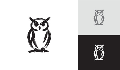 Brush Stroke Owl Logo Minimalist Artistic Design Symbol