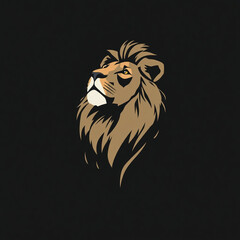 Modern flat design illustration of a majestic lion gazing thoughtfully upward against a black background. The lion is graceful and elegant with refined features, rendered in simple two-dimensional sha