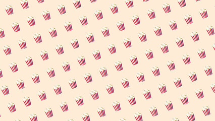 Seamless vector pattern of popcorn buckets on a soft, light background. Ideal for movie night invitations, digital papers, or fun-themed backgrounds