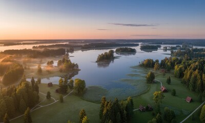 Serene lake vista at dawn