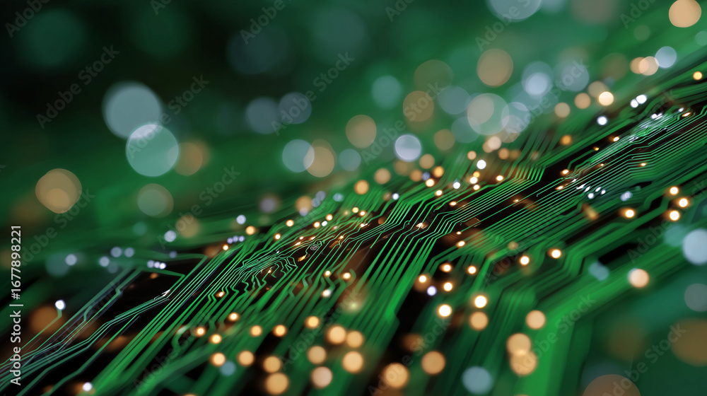 Fototapete circuit board close-up: an abstract capture of a circuit board, highlighting its intricate design, e