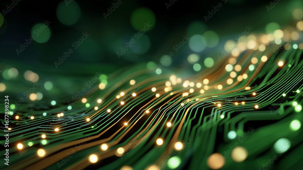 Poster cyber pathways: an abstract depiction of circuit pathways pulses with energy, illuminated by vibrant