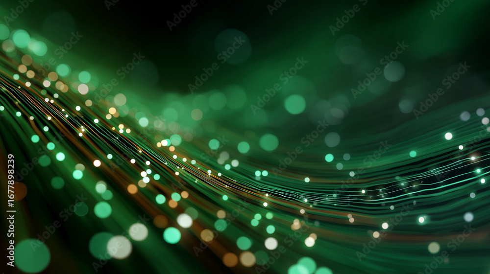 Poster abstract tech wave: a visually captivating artwork depicts flowing, illuminated strands of data weav