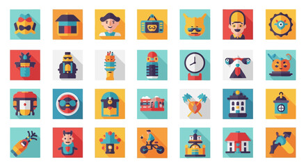 Obraz premium Diverse vector icon collection featuring quirky characters and playful designs