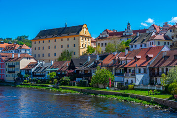 Obraz premium Colourful houses at riverside of Vltava in Cesky Krumlov, Czech